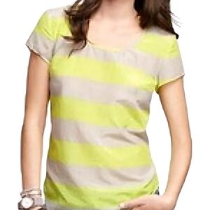 Gap‎ Neon Chartreuse Yellow Green Striped Silk Sheer Tee Size S